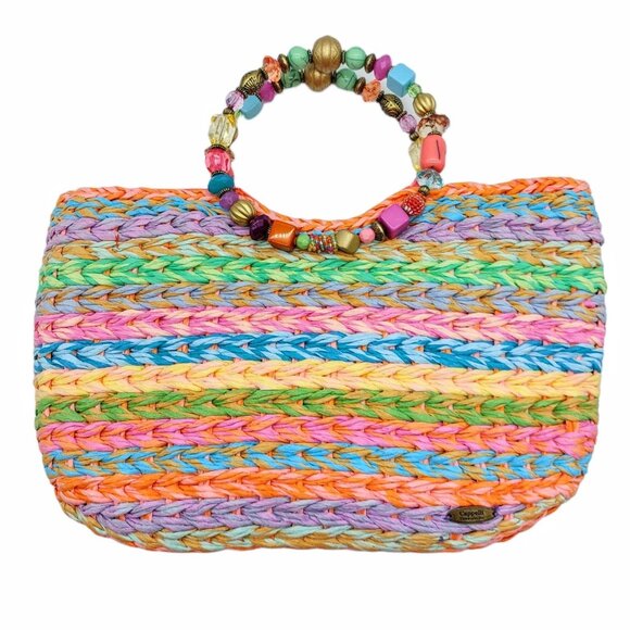 Cappelli Rainbow Jeweled Woven Handbag With Beaded Double Handle - Picture 14 of 14